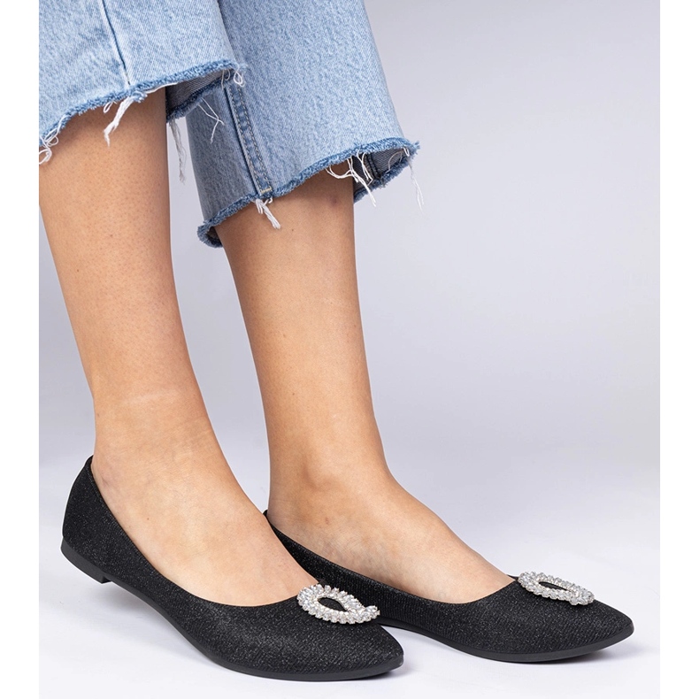 Bailarinas de glitter feminino negras com zircões preto 1