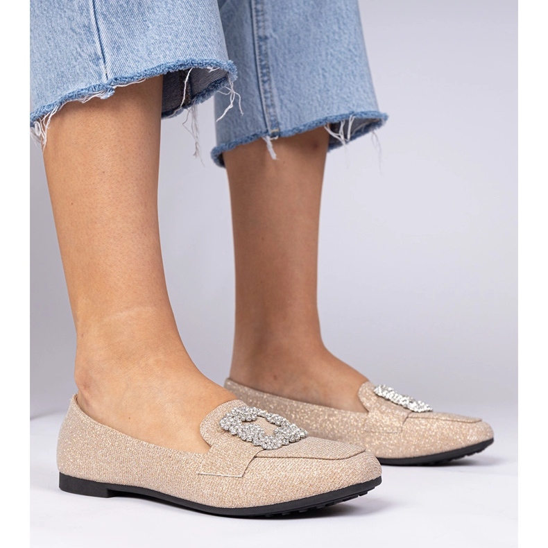 Mocas de glitter de champanhe com zircões dourado 1