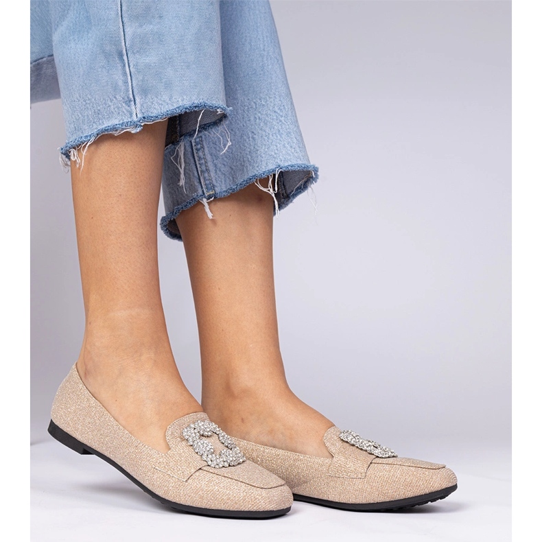 Mocas de glitter de champanhe com zircões dourado 2