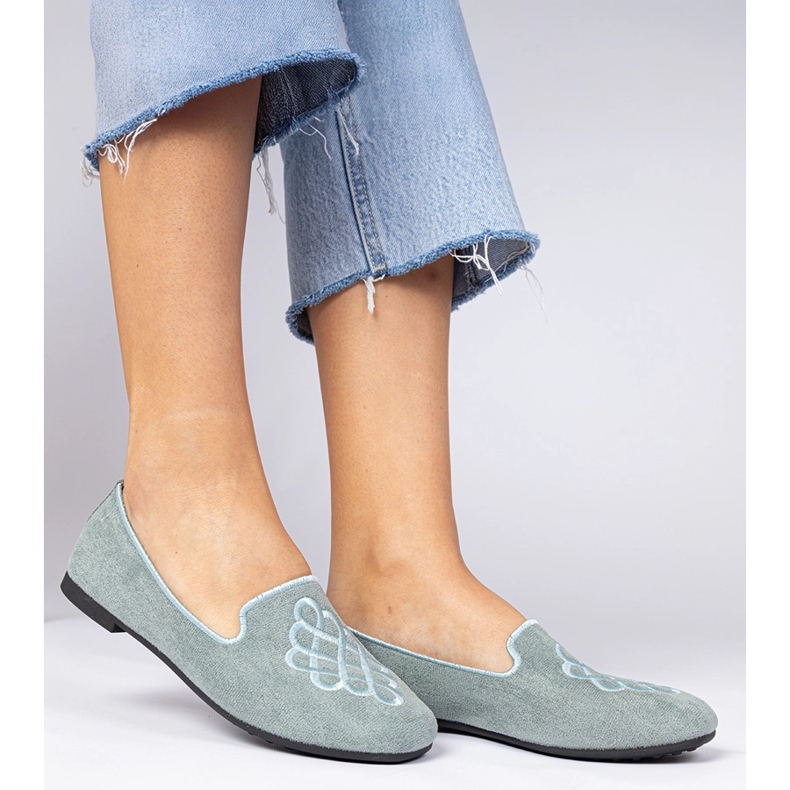 Ekozamszowe Ballerinas de mulheres verdes com bordado 1