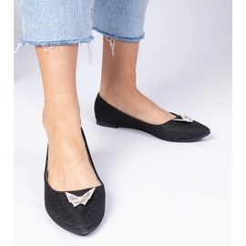 Ballerinas de glitter feminino negro com uma borboleta preto 2