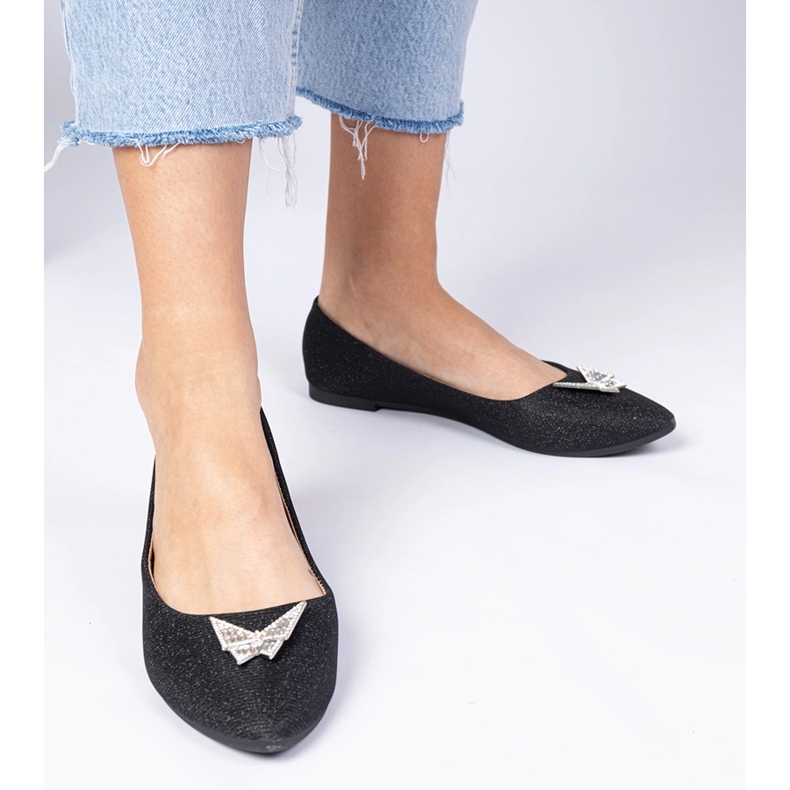 Ballerinas de glitter feminino negro com uma borboleta preto 2