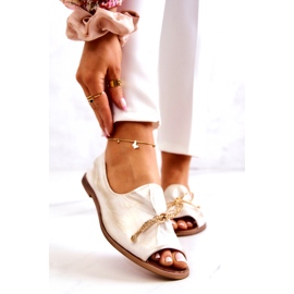 Ballerinas de couro feminino Zazoo 2660/004 Branco e Ouro 1