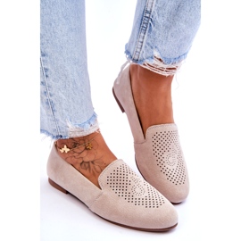 S.Barski Mocassins femininos de camurça bege de couro 4