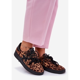 Sapatos esportivos femininos baixos com estampa de leopardo marrom 1