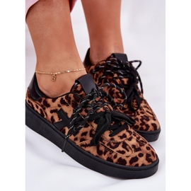 Sapatos esportivos femininos baixos com estampa de leopardo marrom 2