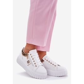 Sapatos esportivos femininos em plataforma com impressão de leopardo de couro ECO branco 1