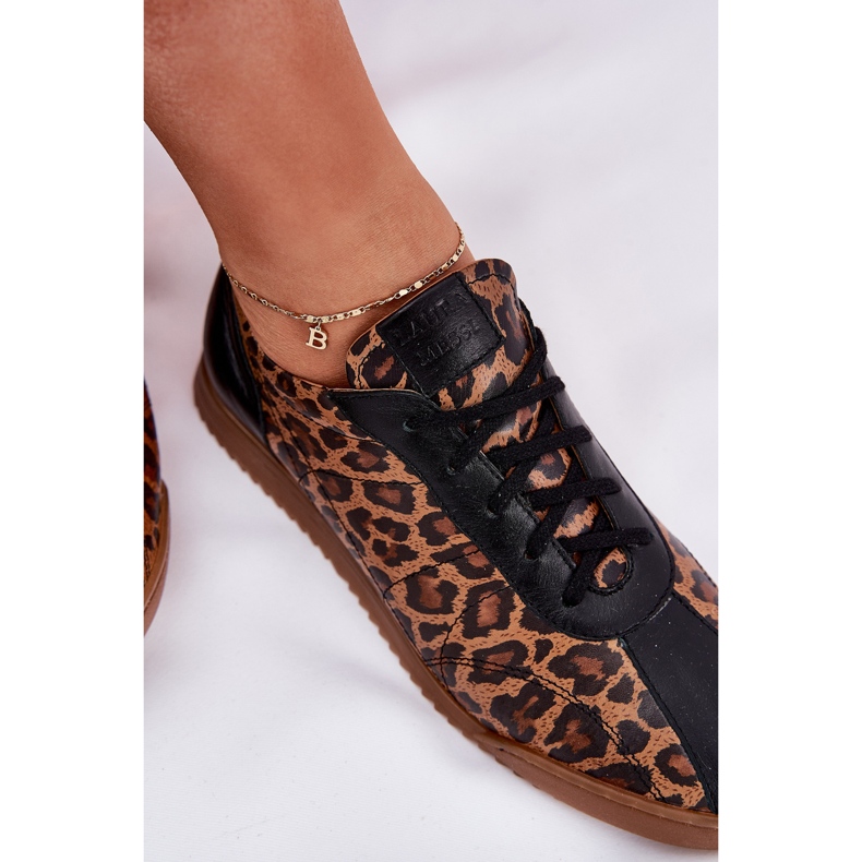 Sapatos de couro feminino em estampa de leopardo Laura Messi 2935 Brown marrom 2