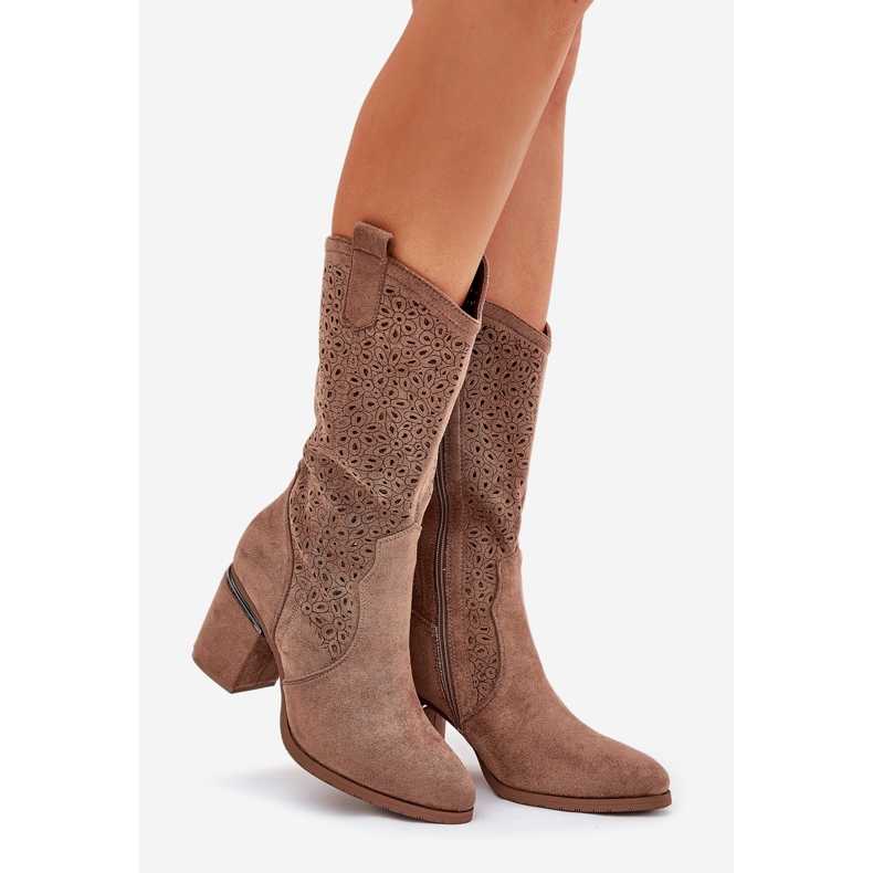 S.Barski Botas de abertura do cowboy meio-beco de beleza S. Barski Hy51-238 Brown marrom 1
