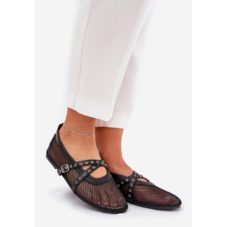 Bailarinas planas com listras pretas preto 1