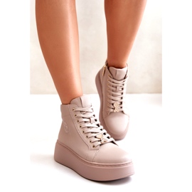 Tênis alto feminino de couro na plataforma Vinceza 66707 Bege 1