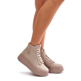 Tênis alto feminino de couro na plataforma Vinceza 66707 Bege 4
