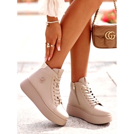 Tênis alto feminino de couro na plataforma Vinceza 66707 Bege 5