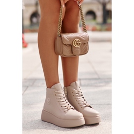 Tênis alto feminino de couro na plataforma Vinceza 66707 Bege 6