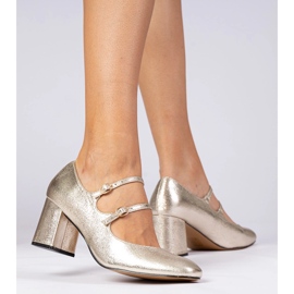 Bombas femininas douradas no pilar com fivelas dourado 1 Bombas femininas douradas no pilar com fivelas dourado 1