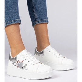 Tênis brancos e prateados tênis femininos de esportes com impressão 1