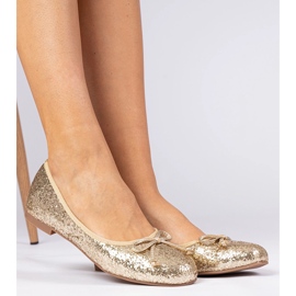 Golden Women's Glitter Ballerinas com um arco dourado 1 Golden Women's Glitter Ballerinas com um arco dourado 1