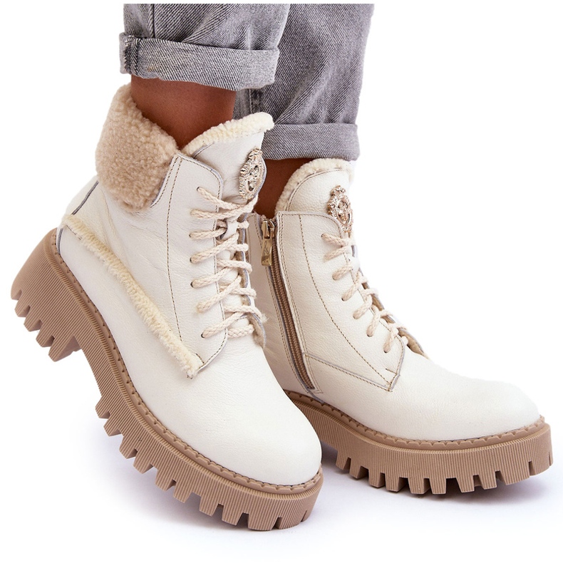 Lemar de botas de couro de couro feminino branco 6