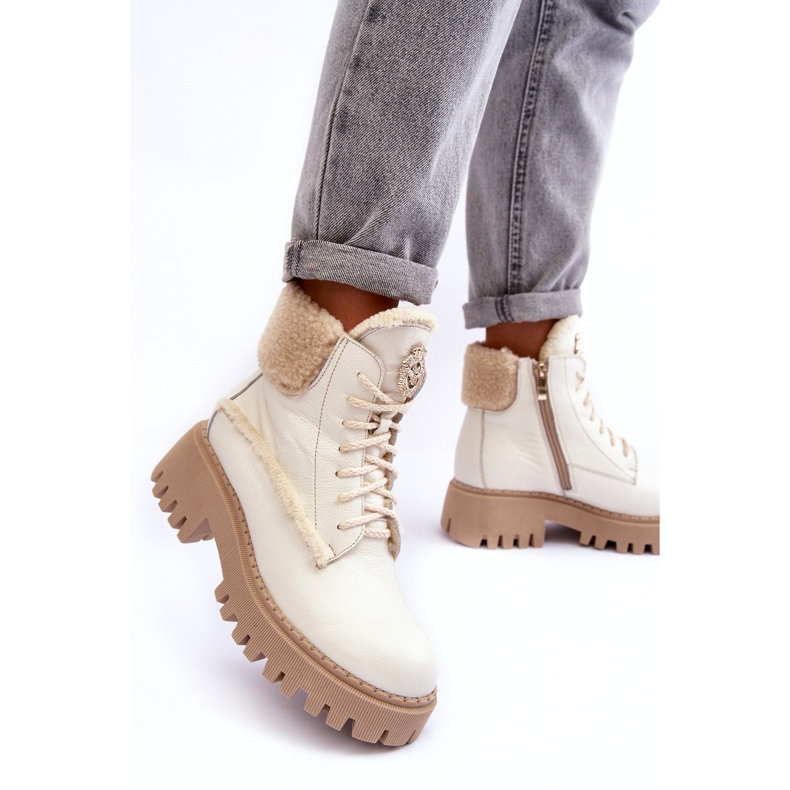 Lemar de botas de couro de couro feminino branco 4