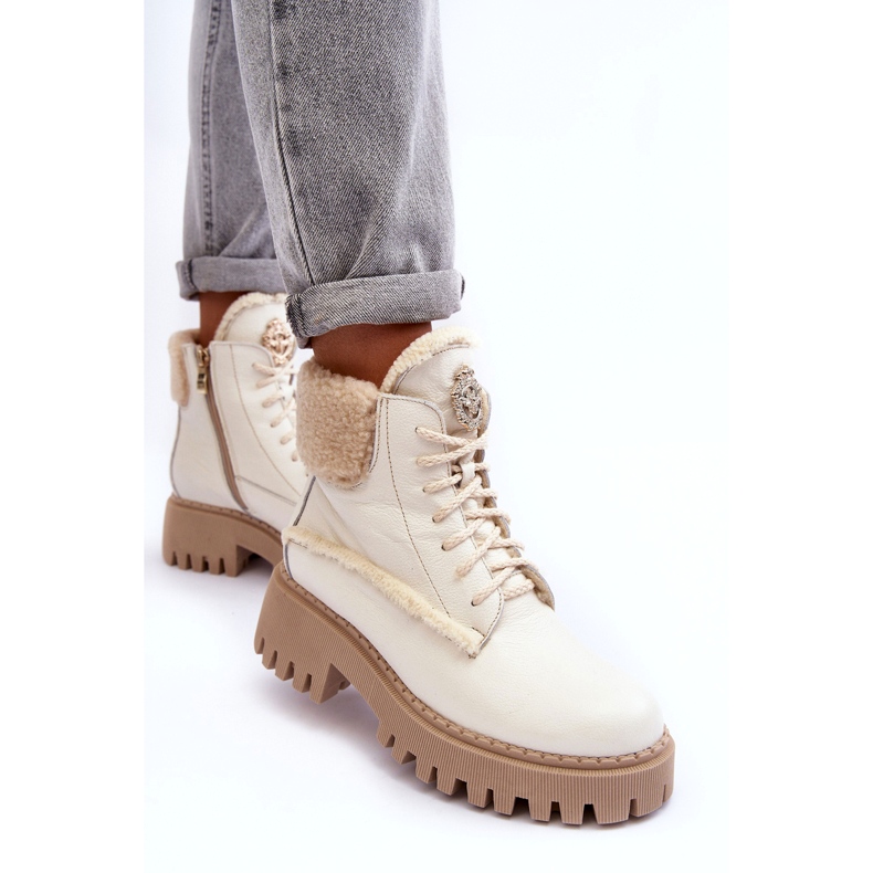 Lemar de botas de couro de couro feminino branco 5