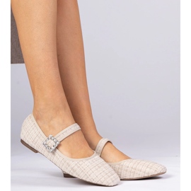 Ballerinas femininas bege com uma fivela e cristais 2