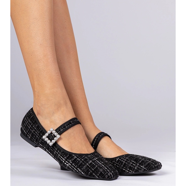 Ballerinas de mulheres negras com fivela e cristais preto 2