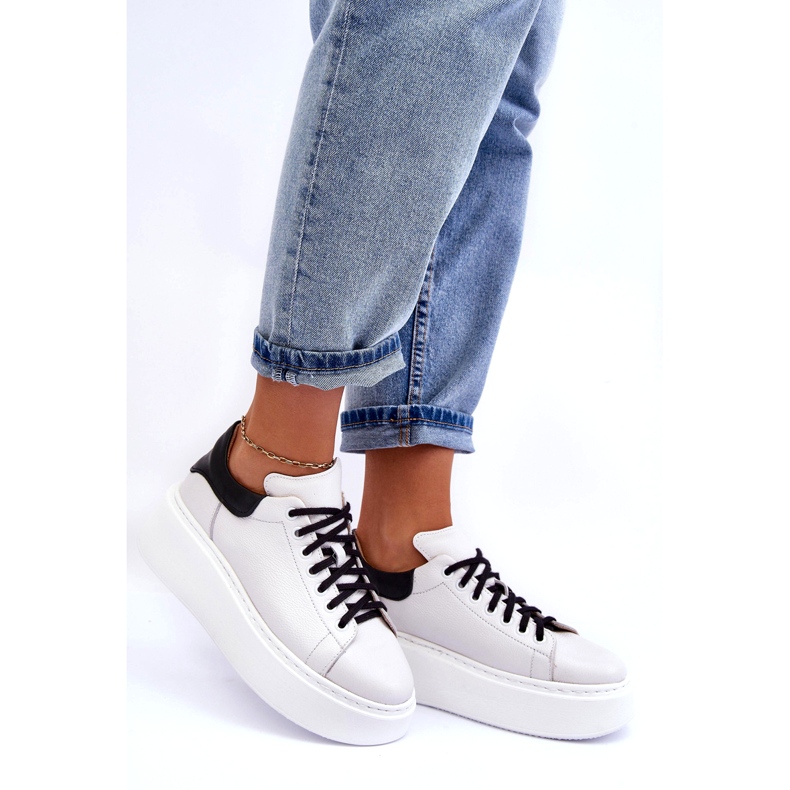 Lemar Sapatos de couro feminino na plataforma branca branco 1