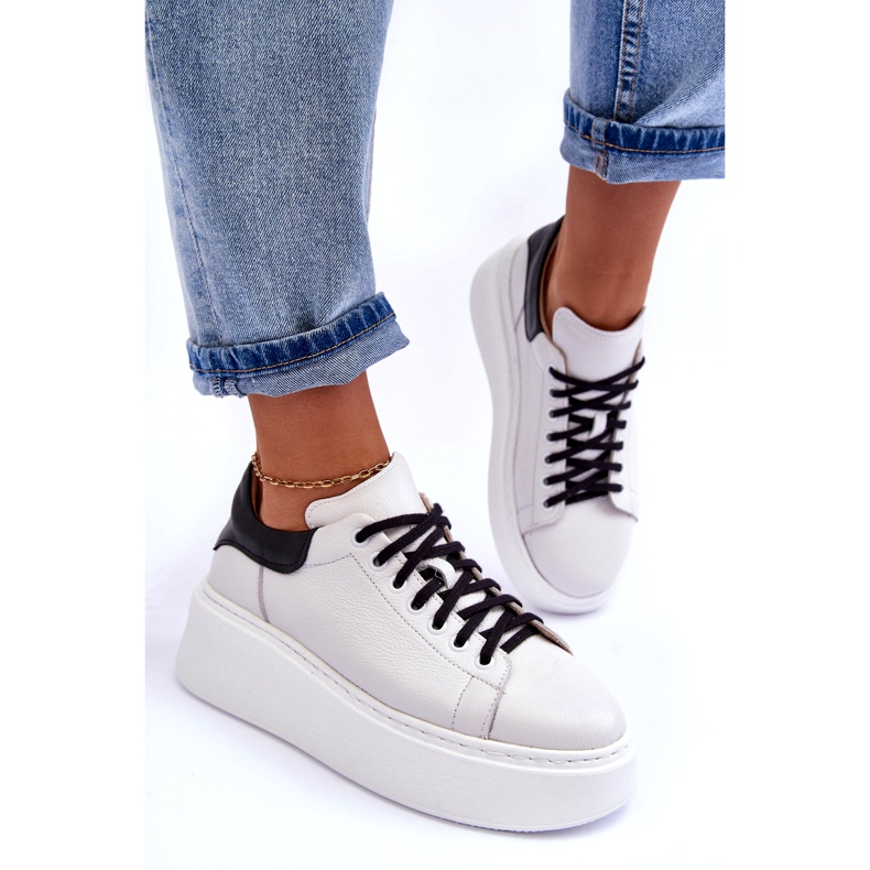 Lemar Sapatos de couro feminino na plataforma branca branco 3