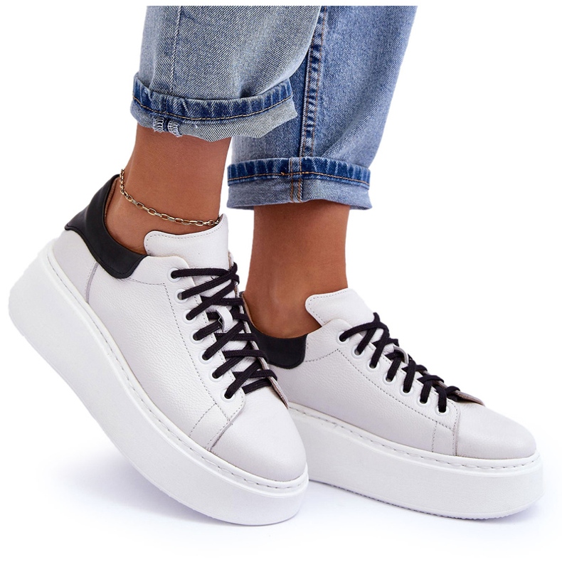 Lemar Sapatos de couro feminino na plataforma branca branco 5