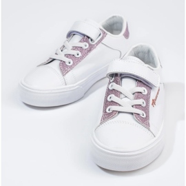 Tênis infantil branco com glitter rosa 1 Tênis infantil branco com glitter rosa 1