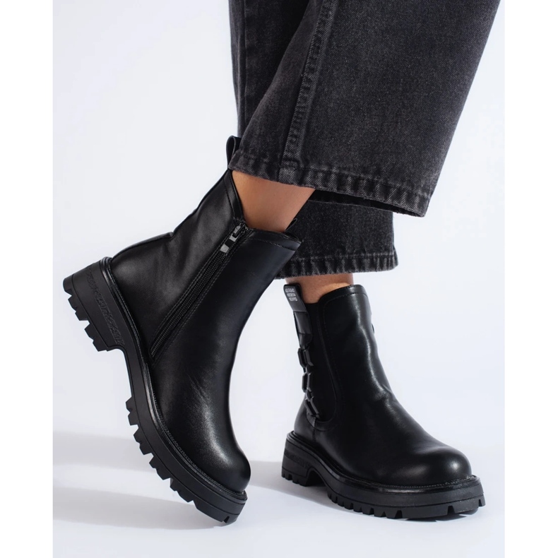 Botas Chelsea femininas negras com sola preta preto 2