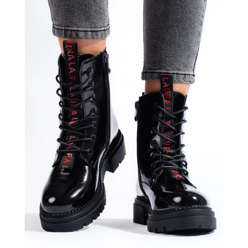 Trabalhadores femininos Shelovet preto, couro envernizado 2