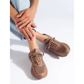 Tênis esportivo feminino marrom Big Star LL274416 Memory Foam bege 2