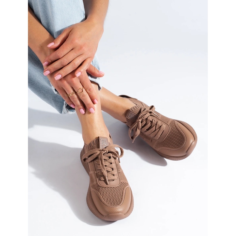 Tênis esportivo feminino marrom Big Star LL274416 Memory Foam bege 2