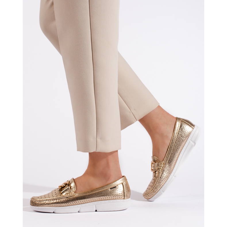 Goodin Mocassins femininos dourados com fivela 2