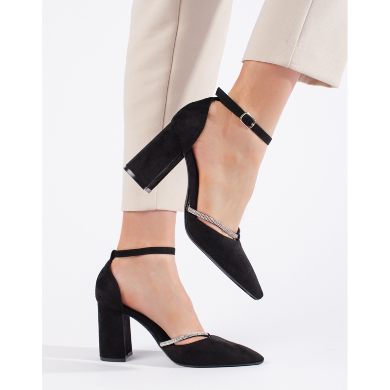 Sapatos de salto alto em camurça preta preto 1