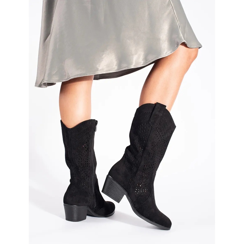 Seastar Botas de cowboy pretas com aberturas femininas preto 1