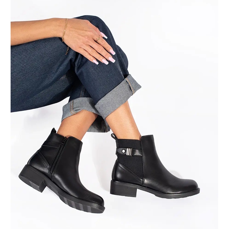 Botas Chelsea pretas femininas com salto baixo preto 2