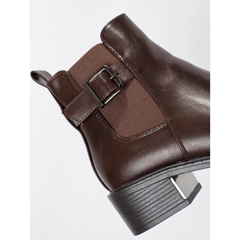 Botas femininas Chelsea marrons com fivela e salto alto marrom 2