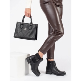 Botins femininos pretos com fivela e salto baixo 2