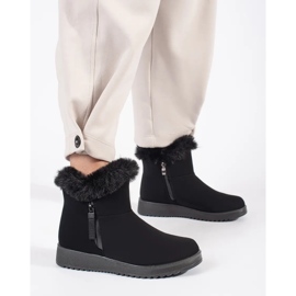 Botas femininas pretas confortáveis ​​com isolamento e pele preto 1