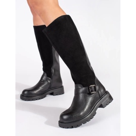 Botas femininas de couro preto com plataforma Sergio Leone preto 1