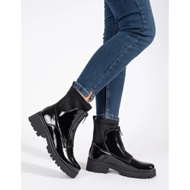 Goodin Botins femininos pretos envernizados com zíper 1