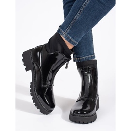 Goodin Botins femininos pretos envernizados com zíper 3