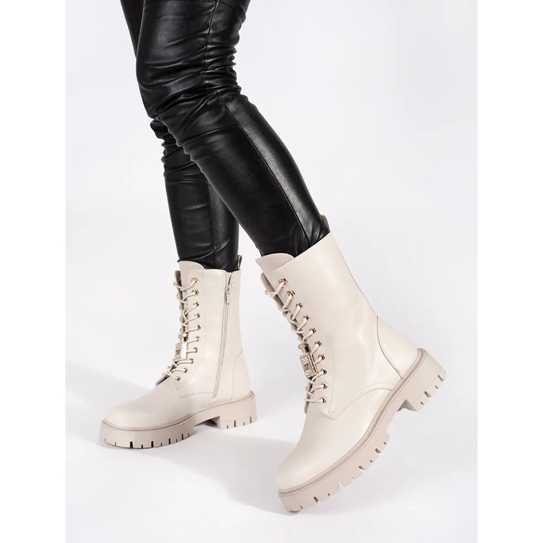 Seastar Botas femininas bege claro com alfinetes 1
