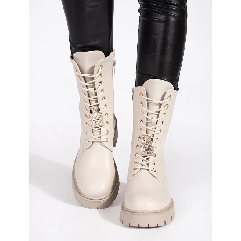 Seastar Botas femininas bege claro com alfinetes 2