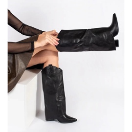 Botas femininas pretas estilo cowboy com salto alto preto 2