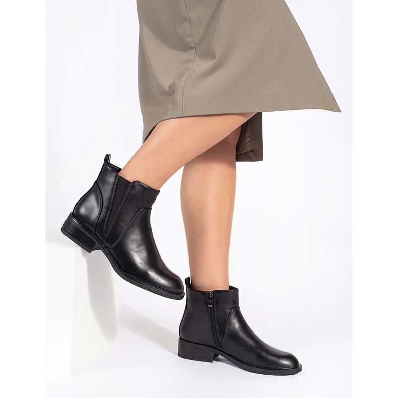 Botas Chelsea pretas femininas com salto baixo preto 1