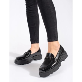 Goodin Mocassins femininos negros em plataforma decorada com corrente preto 1