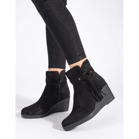 Botas femininas pretas de camurça com franjas preto 1